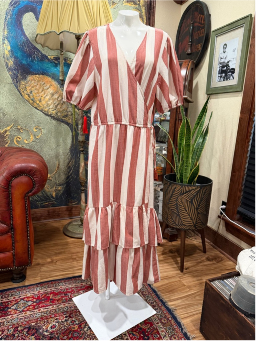 Knox Rose Maxi Wrap Dress XL Pink Cream Stripe Cotton Coastal Resort Tiered Pock - Picture 3 of 13